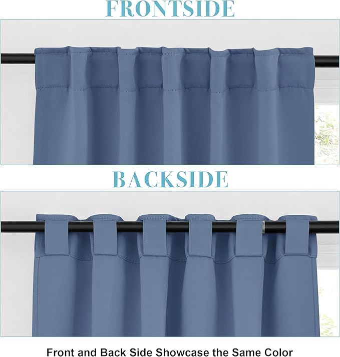 RYB HOME Small Window Curtains - Blackout Insualting Privacy Curtains for Kids Bedroom Kitchen Bathroom Basement Cafe Cabinet Tiers Drapes, 34 Width x 30 Length, 2 Panels, Stone Blue