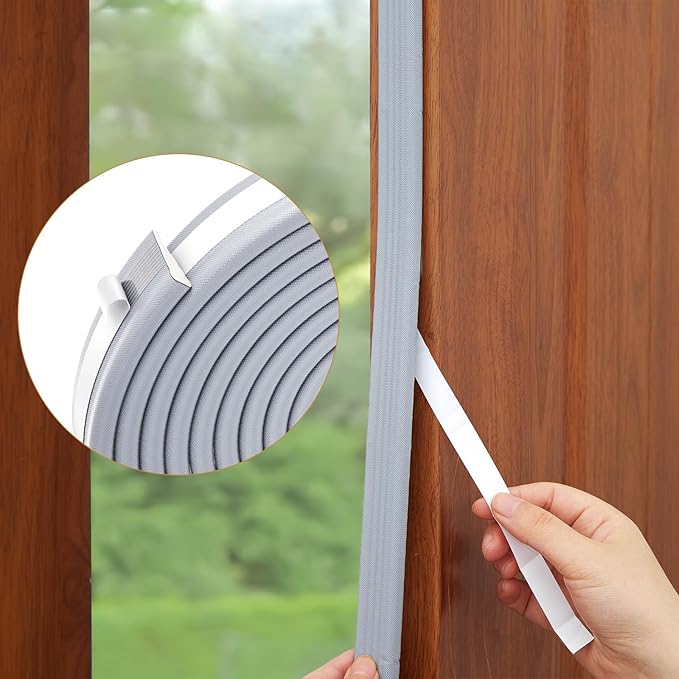 QDiShi 118" Wedge-Shape Weather Stripping Door Seal Weatherproof Foam Seals Self Adhesive Insulation Anti-Collision Strip Soundproofing Frame Insulation Tape Fits 0.13-0.31" Gaps(Grey)