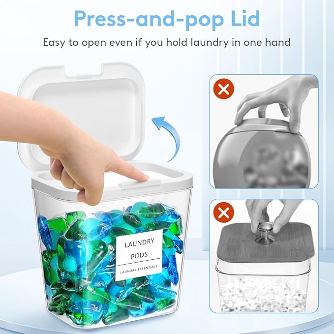 Lifewit 3+1 Laundry Pods Container & Dryer Sheet Holder, Large Powder Detergent Dispenser Storage Jars, Laundry Room Containers for Scent Booster Beads with Pop up Lids, Labels and Scoop