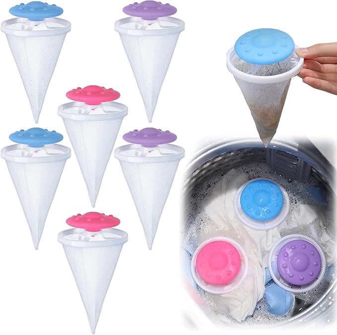 6pcs Pet Hair Remover for Laundry, Lint Catcher for Laundry, Washing Machine Floating Lint Mesh Bag, Reusable Household Hair Filter Washer Lint Trap Net Pouch, Dog Cat Pet Hair Catcher