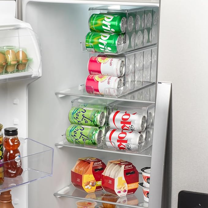 ClearSpace Soda Can Organizer & Soda Can Dispenser for Refrigerator - Fridge Organizer & Stackable Drink Organizer for Fridge, Can Organizer for Refrigerator - Holds 12 Cans Each, BPA Free - 4 Pack