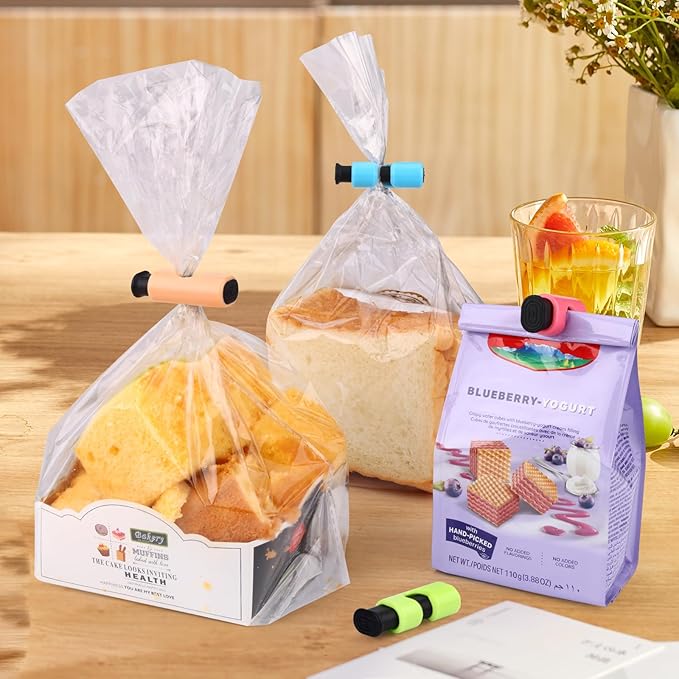 AmoreAngel Crafts 8 Pack Bread Bag Clips, Squeeze Lock Food Bag Clips, Plastic Sealing Clip for Bread, Snacks, Chips, 4 Colors, Easy Grip, Airtight Seal