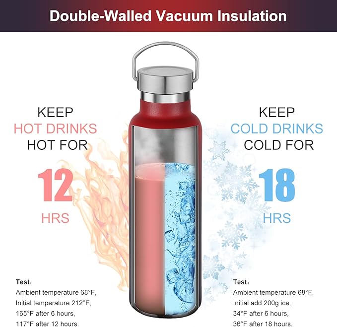 Neihepal 20 oz Insulated Water Bottles Bulk 4 Pack,Stainless Steel Double Wall Sport Bottle with Lid of Handle,Metal Reusable Thermoses Flask for School,Cyclists,Hikers,Gift (Dark Rainbow,Set of 4)