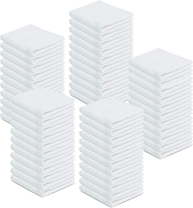 100% Cotton Terry Towels Cleaning Cloths Pack of 250(12x12 Inches) White Cotton Terry Cloth Bar Rags White Bar Towels, Multipurpose High Absorbent Terry Towels for Cleaning Auto Detailing or Painters