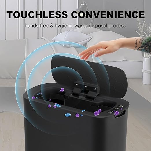 Cesun Motion Sensor Trash Can, 5 Gallon Automatic Bathroom Garbage Can with Lid, Touchless Smart Plastic Slim Wastebasket for Bathroom, Office, rv, Bedroom, Living Room, Black