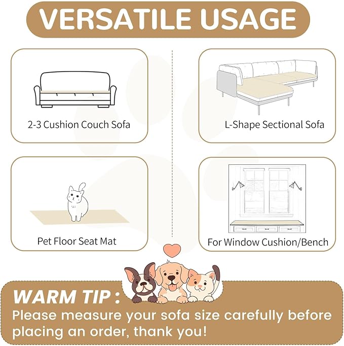 OTOB Couch Cover for Dogs Washable, Non Slip Plush Sofa Covers for 3 Cushion Couch, Fuzzy Pet Friendly Mat Bed Furniture Protector Sofa Slipcover, All Seasons (Cream, 27.6" x 70.9")