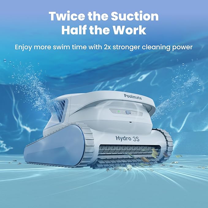 Poolmate Hydro 3S Cordless Robotic Pool Vacuum for Inground Pools, 4 Cleaning Modes, App Control, 300 Mins ECO Mode, Smart Navigation S-Path, 4.1L Large Filter Basket, Ideal for Aboveground Pools