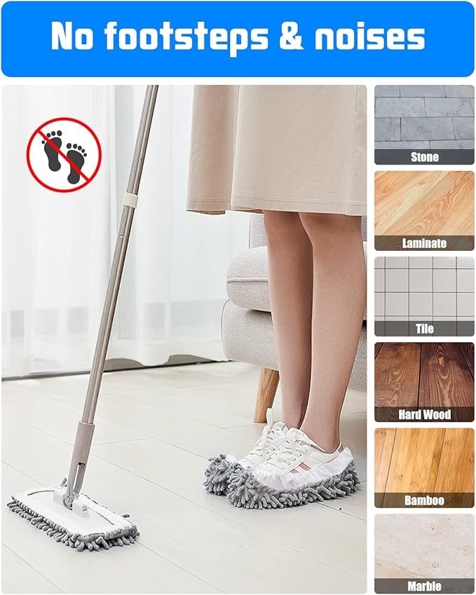 8 Pcs Mop Slippers Socks Floor Cleaning,Microfiber Shoe Covers dust Washable Reusable for Woman Man House Kitchen (Grey)