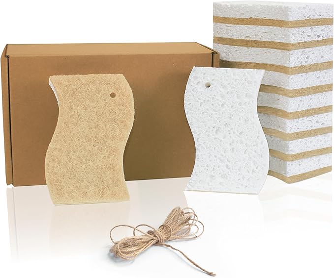Eco Friendly Cellulose Compostable Biodegradable Kitchen Clean Sponges, for Washing Sink/Pan and Dishwashing, 10 Pack