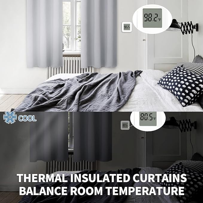 BGment Rod Pocket Room Darkening Curtains for Bedroom 84 Inches Long - Thermal Insulated Blackout Curtain Drapes for Living Room, 42 x 84 Inch, 2 Panels, Light Grey