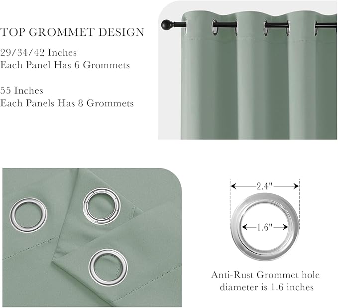 PONY DANCE Blackout Curtains for Bedroom 72 Inch Length 2 Panels Set, Privacy Thermal Insulated Room Darkening Grommet Drapes for Living Room Window, W34 x L72 Inch, Sage Green