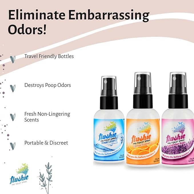 Flushie Pre-Toilet Sprays for Poop Travel Size Toiletries Bathroom Spray for Poop Spray for Toilet Deodorizer Traveling Essentials Poop deodorizer Poop Odor eliminator (Linen, 16oz 1pack)