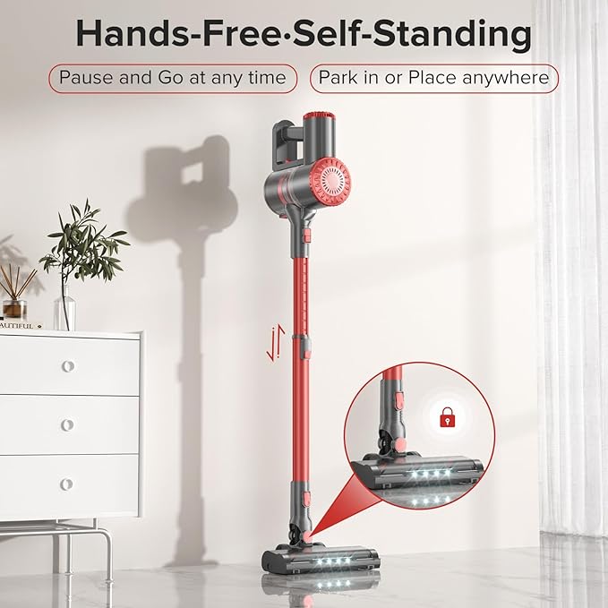 Cordless Vacuum Cleaner with Self-Standing, 40KPA Stick Vacuum Cleaners for Home, 8-in-1 Lightweight Rechargeable Vacuum, 7-Layer Filtration,Ideal for Carpet, Pet Hair, Hardwood Floors