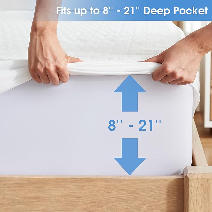 Hanherry 100% Waterproof Mattress Protector Queen Size, Mattress Cover 3D Air Fabric Cooling Mattress Pad Cover Smooth Soft Breathable Noiseless, 8''-21'' Deep Pocket
