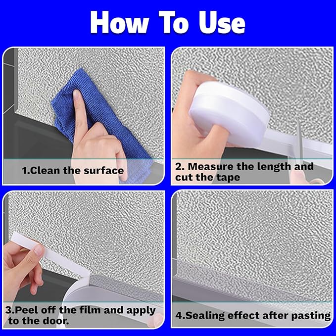 Silicone Weather Stripping Seal Door Tape 16.5 Feet Strip Bottom Draft Insulation Stopper Weatherproof Soundproof for Door Frame or Window Bathroom Shower Glass Gaps