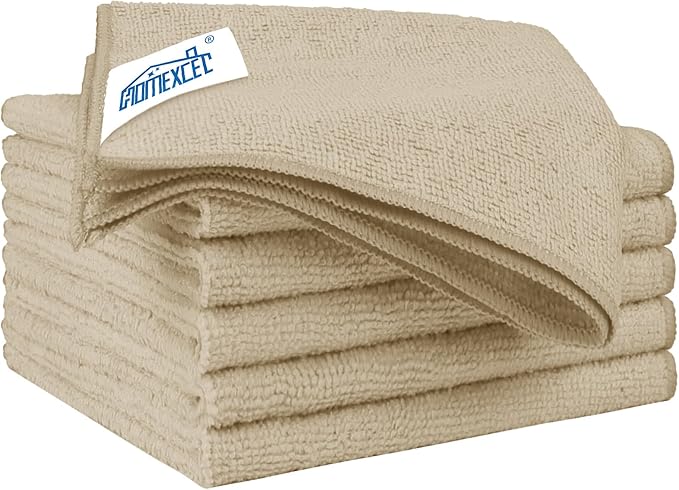 HOMEXCEL Microfiber Cleaning Cloth 6 Pack 12.5 x 12.5 inch Microfiber Towels for Cars Ultra Absorbent Car Washing Cloth Lint Free Streak Free Cleaning Rags for Car, Kitchen Window Brown