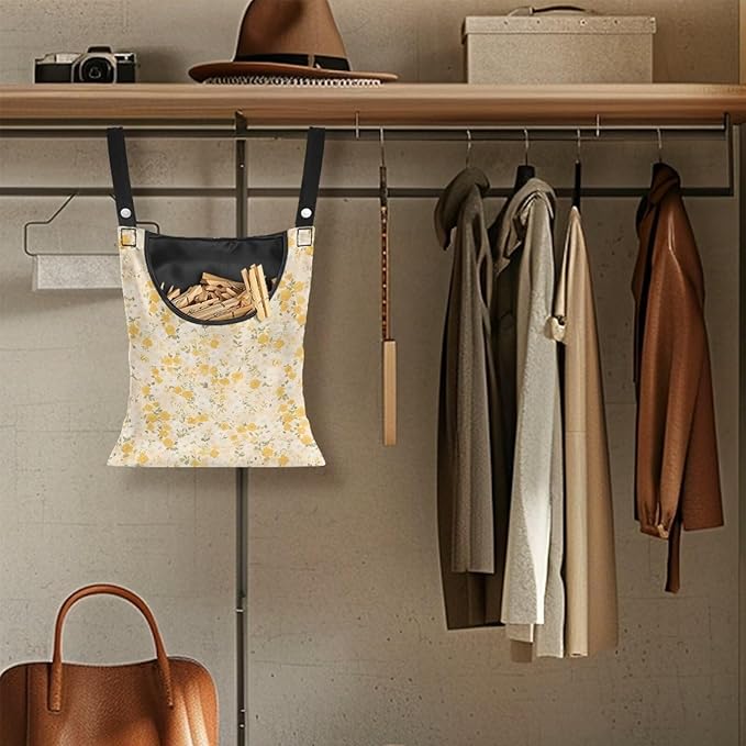 Clothespin Bag with Large Capacity for Mini and Wooden Clothespins with Large Opening Storage Organizer Laundry Hanging Bag - Floral Pattern