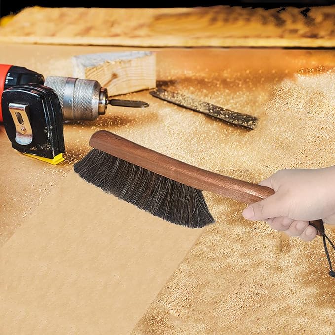 Counter Brush for Furniture, Drafting, Patio, Bed, Fireplace, Woodworking Cleaning, Horsehair Bristles Duster Wooden Handle Shop Brush, Hand Broom Brush - 2 Pack
