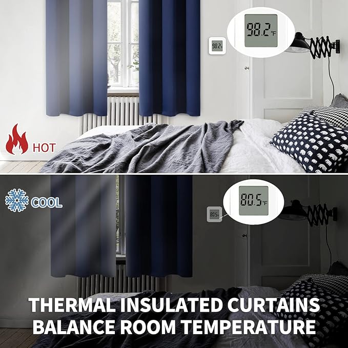 BGment Rod Pocket 63 Inch Long Blackout Curtains for Bedroom - Navy Blue Room Darkening Drapes for Living Room Thermal Insulated Black Out Shading Blinds, 42 x 63 Inch, 2 Panels