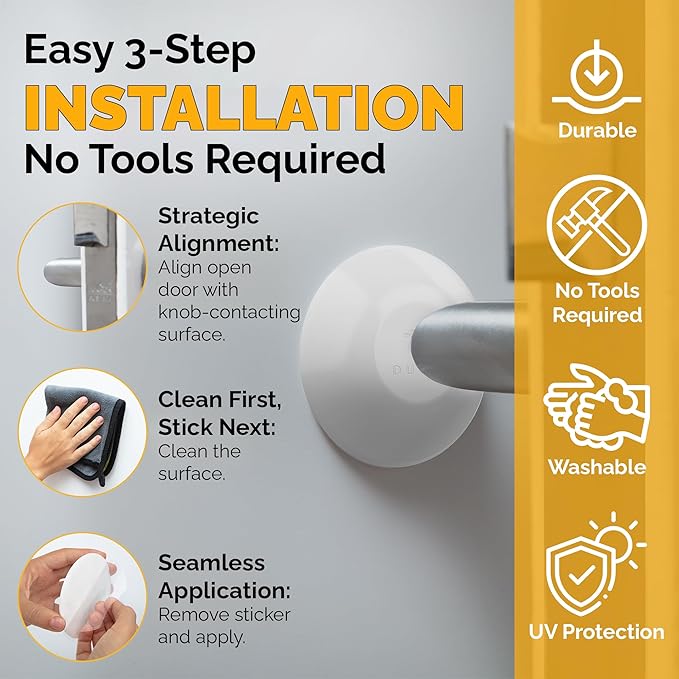 Ducki Door Stop Wall Protector | Self Adhesive Door Knob Wall Protectors from Door Knobs | Rubber Door Stoppers for Wall Damage & Noise | Durable, Shock Absorbent & Discreet | 8 Pack White Door Stops