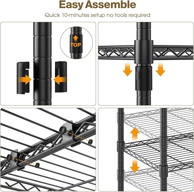 Himimi 72" W Wire Rack Shelving-2000LBS Capacity, Adjustable Storage Shelves Metal Shelves for Storage, 5-Tier Heavy Duty Wire Organizer for Kitchen, Garage, Pantry, 72" W x 18" D x 72" H, Black