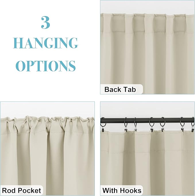 RYB HOME Small Window Curtains Blackout, Privacy Thermal Insulating Drapes for Bedroom Bathroom Basement Cafe Classroom Window Decor, W 34 x L 45 inches, Beige, 2 Panels