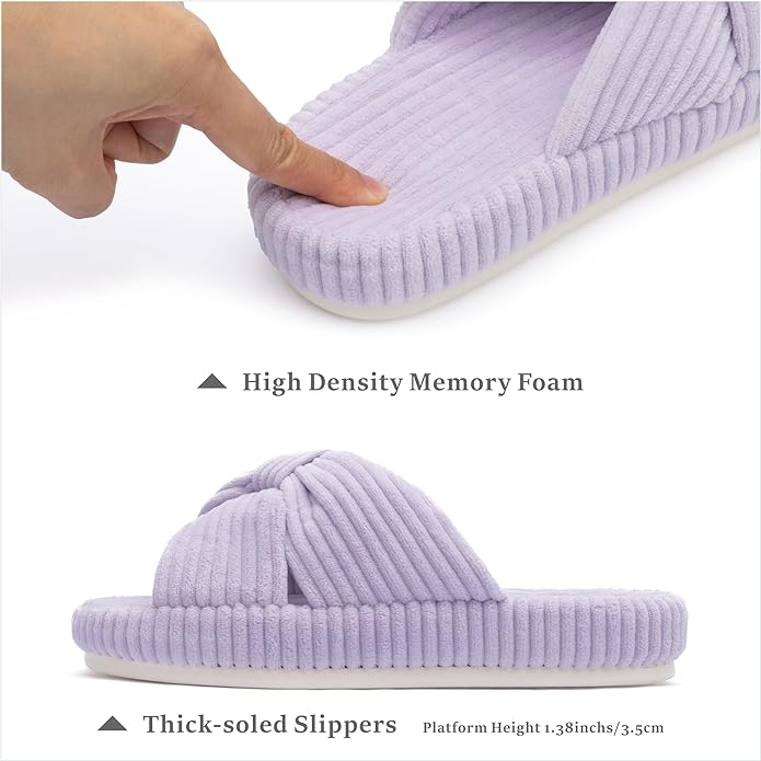 Chantomoo Slippers for Women Memory Foam House Bedroom Corduroy Bow Crossbands Slide Slipper Shoes Comfy Trendy Gift Slippers