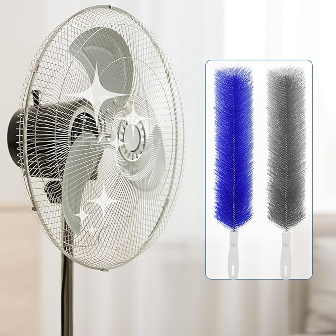 4 Pcs Cobweb Duster, Bendable Fan Cleaner Brushes Set Reusable, Plastic Microfiber Duster for Air Conditioning Shutters,Ceiling Fan, Blades, Curtains,Air Vents(Blue，Gray)