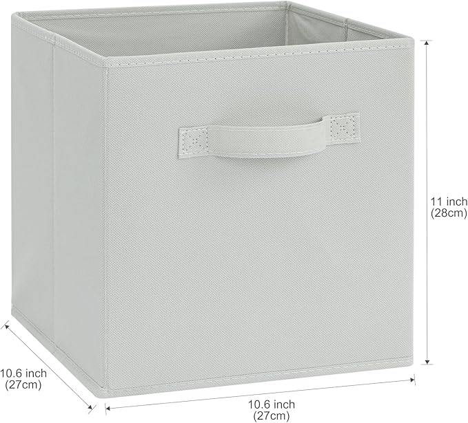 Stero Fabric Storage Bins 6 Pack Fun Colored Durable Storage Cubes with Handles Foldable Cube Baskets for Home, Kids Room, Closet and Toys Organization Gray