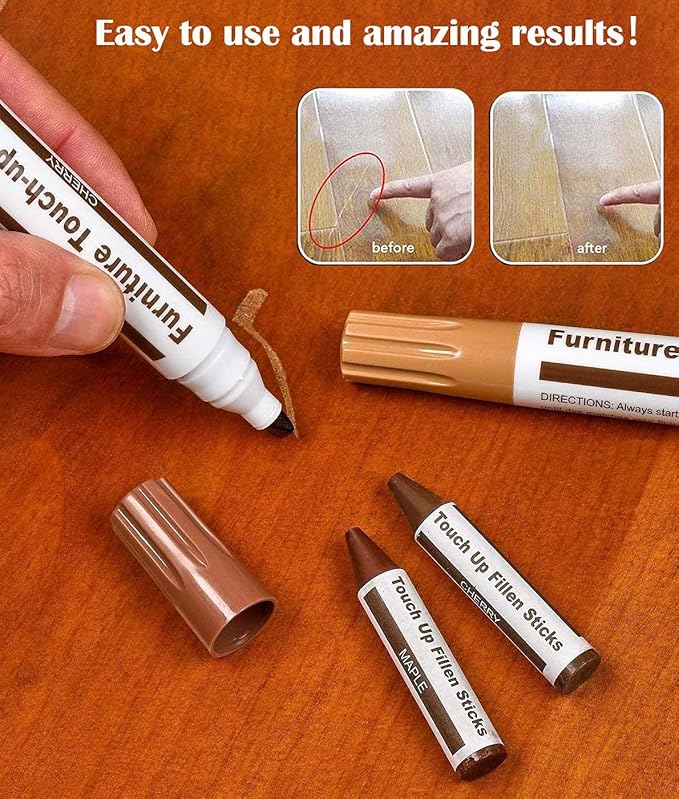 Furniture Markers Touch Up, Lifreer 21 Pcs Wood Filler Floor Scratch Repair Kits, Wood Markers and Wax Stick with Sharpener Kit for Funiture Repair,Floor Scratch