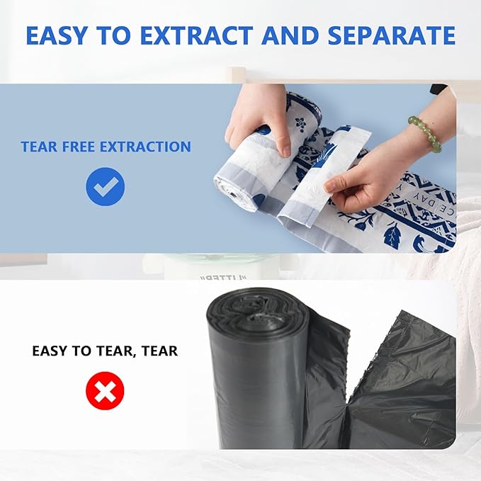 VOK Trash Bags 13 Gallon with Drawstring, Leakproof Printed Garbage Bags 13 Gallon Tall Kitchen, Tear-Resistant & Odor Control Kitchen Trash Bags for Home, Colored Portable Garbage Bags, 80 Counts