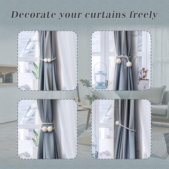 Hion Magnetic Curtain Tiebacks Gray Blue 2pcs, Curtain Tiebacks Buckles Holdbacks Holders Hooks Clip for Home Bedroom Office Decorative Curtain