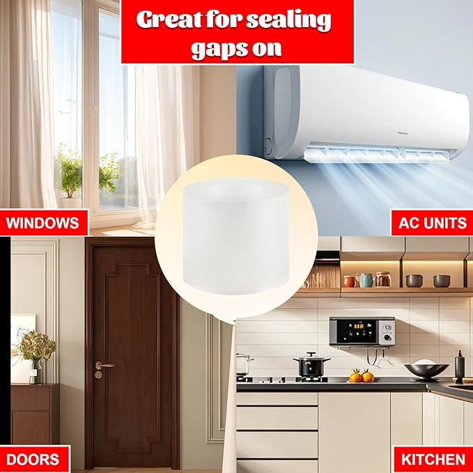 Transparent Window Weather Sealing Tape 3 Inch x 33 FT Weather Stripping Residue-Free Clear Window Insulation Caulk Tape for Shower Glass Gaps and Clear Doors Windows Windproof