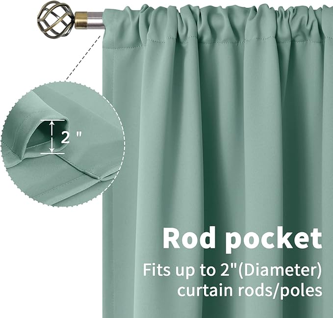 BGment Sage Green Blackout Curtains for Bedroom 48 Inch Length - Thermal Insulated Drapes with Rod Pocket Darkening for Kitchen Bathroom Living Room Window, 42 x 48 Inch, 2 Panels