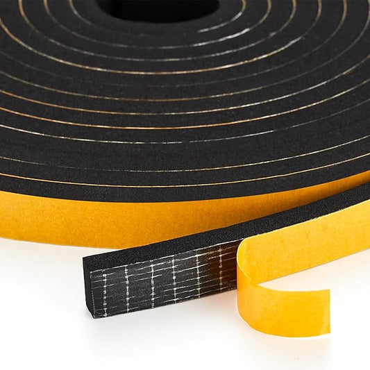 10 Feet Weather Stripping Door Seal, 1" Wide X 1/8" Thick Door Seal Strip High Density Foam Tape Adhesive Strip for Door Soundproofing,Window Insulation (1" x 1/8" x 10FT,Black)