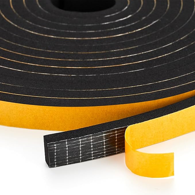 10 Feet Weather Stripping Door Seal, 1" Wide X 1/16" Thick Door Seal Strip High Density Foam Tape Adhesive Strip for Door Soundproofing,Window Insulation (1" x 1/16" x 10FT,Black)