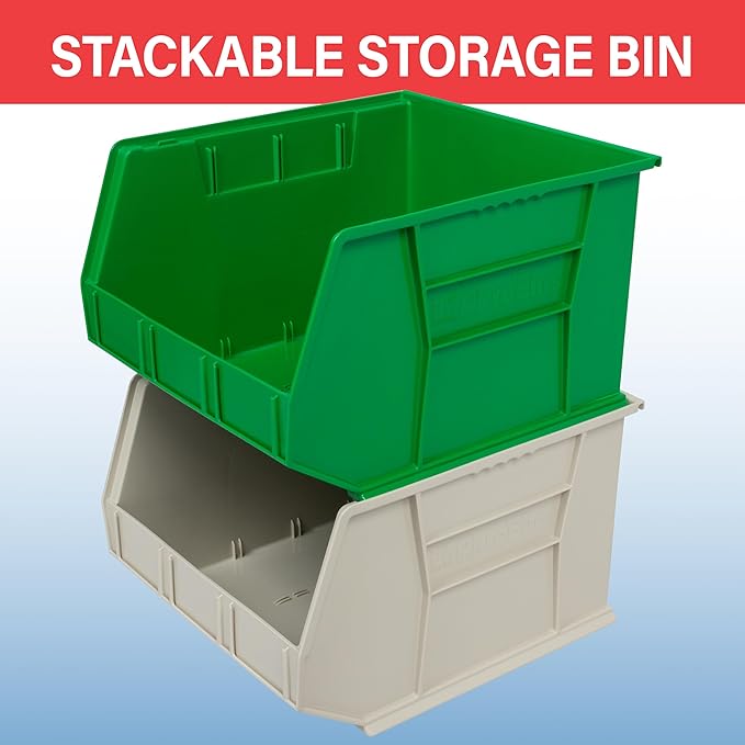 Akro-Mils 30270 AkroBins Plastic Storage Bins, Space-Saving Stackable Bins for Garage, Pantry, Craft Organization, 18" x 16" x 11", Blue, 3-Pack