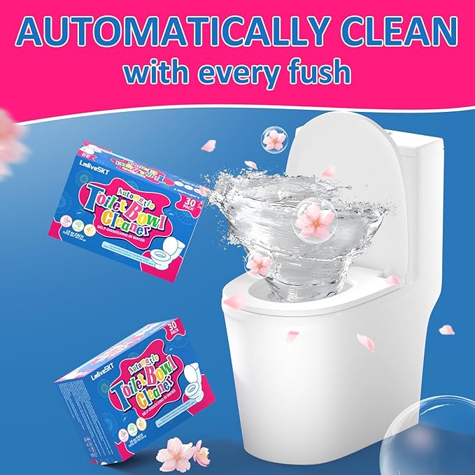 Automatic Toilet Bowl Cleaner Tablets, 30-Pack Long-Lasting Toilet Tank Cleaner for Bathroom, Blue Water Freshener, Prevents Stains & Odor, Safe for All Toilets (30, Blue and yellow)