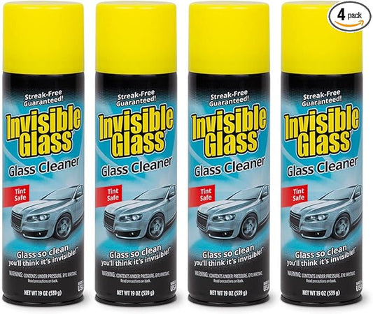 Invisible Glass 91164-4PKPremium Aerosol Glass and Window Cleaner for Auto and Home Cleans Glass, Windows, Windshields, and More, Streak-Free, Ammonia-Free, Tint-Safe, 19 oz (Pack of 4)