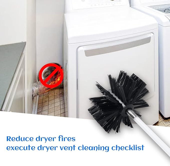 HOKLNUSE Dryer Vent Cleaner Kit Chimney Sweep Cleaning Tools Pellet Stove Cleaner Kit Air Dryer Duct Fireplace Brushes for Easy Lint Cleaning with 4" and 6" Brush Heads (Heavy Duty, 30Feet)