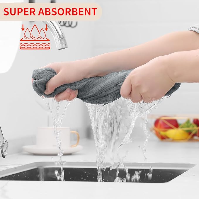 Homaxy 100% Cotton Waffle Weave Kitchen Dish Cloths, Ultra Soft Absorbent Quick Drying Dish Towels, 12 x 12 Inches, 8-Pack, Grey
