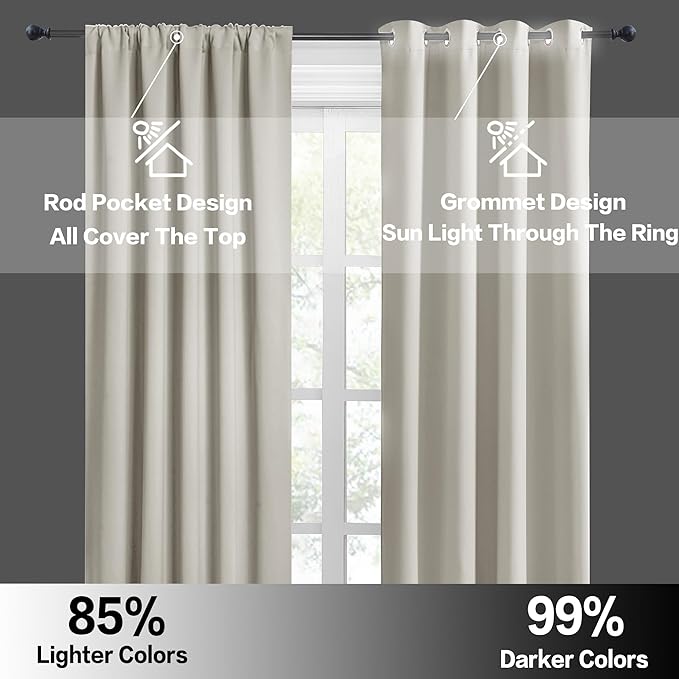 RYB HOME Blackout Short Cafe Curtains, Privacy Light Block Small Window Curtains for Bedroom Kitchen Basement Dining Classroom, W 34 x L 36 inches, Natural, 2 Panels