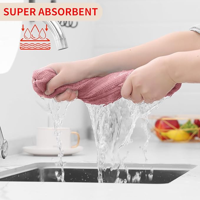 Homaxy 100% Cotton Waffle Weave Kitchen Dish Towels, Ultra Soft Absorbent Quick Drying Cleaning Towel, 13 x 28 Inches, 8-Pack, Dried Rose