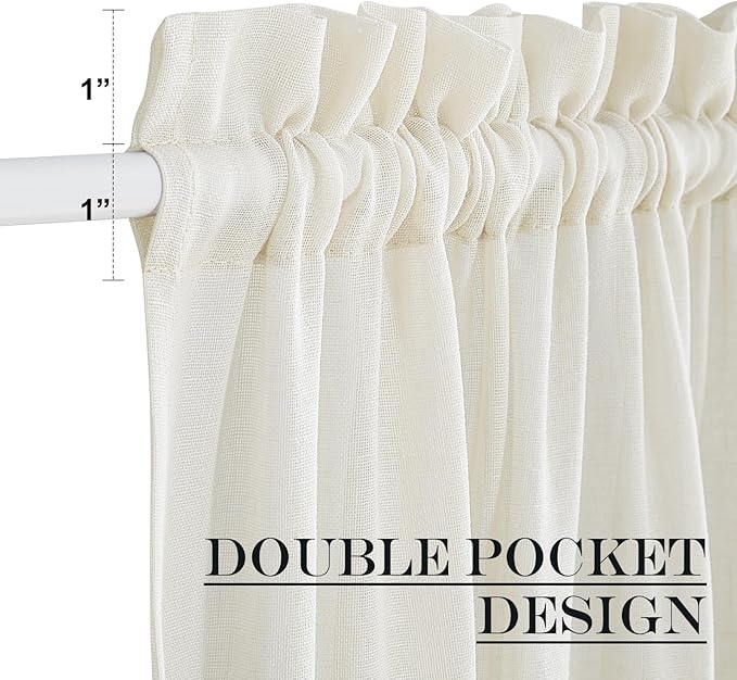NICETOWN Linen Curtains 50 Inches Long for Bedroom Living Room Door, Light Filtering Sheer Curtains for French Front Back Door, Tie up Blind Shade, 1 Panel, 26" W x 50" L, Ivory White