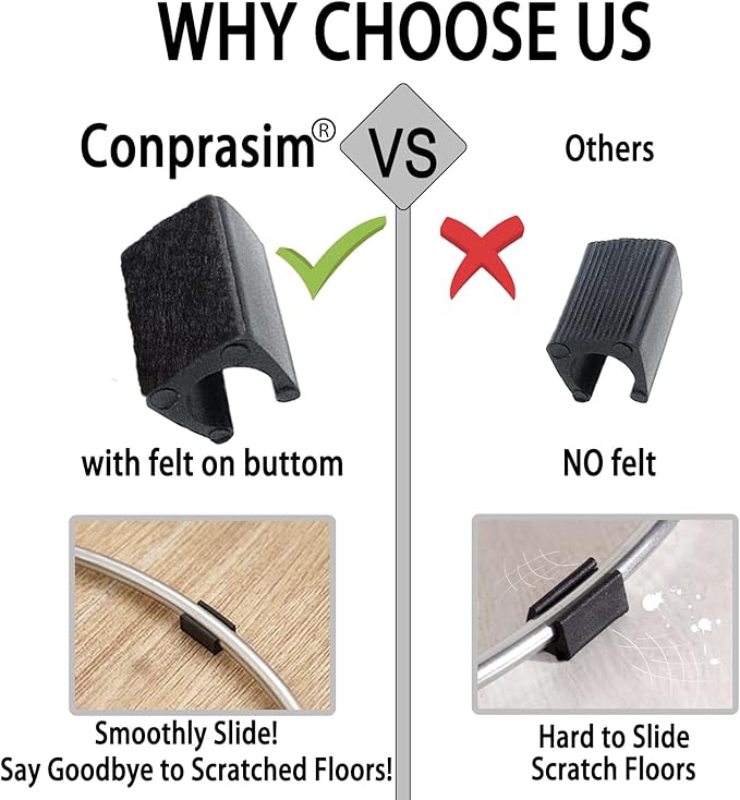 Rectangle U Shaped Chair Leg Tips Caps with Felt Pads,Furniture Feet Protector Slide Smoothly Glides No Scratches No Noise Protect Hardwood Floor,Fit 10mm(25/64inch) Diameter Tubular Leg (Black 8PCS)
