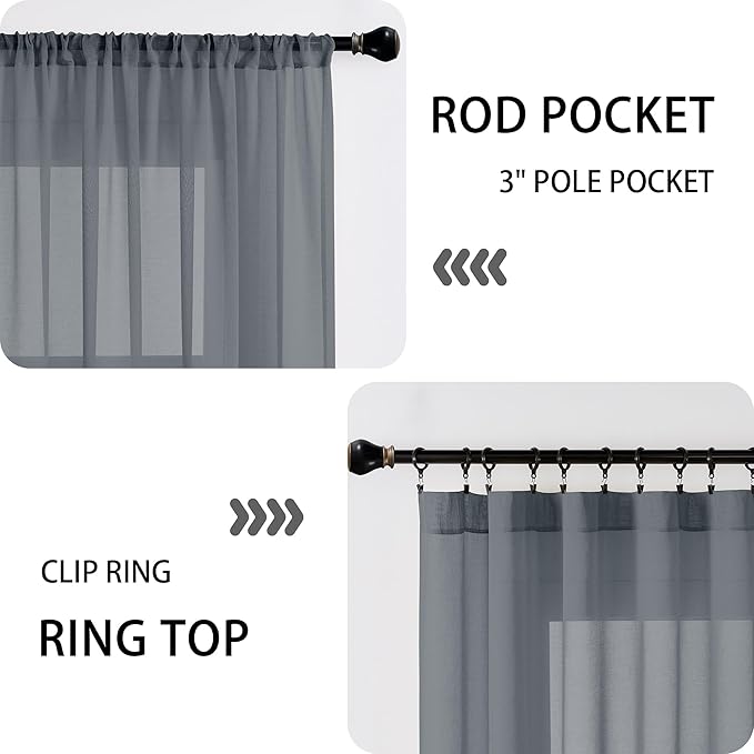 Tollpiz Sheer Door Curtain Closet Linen Textured Curtain Sheers Doorway Light Filtering Voile French Door Rod Pocket Curtains Patio Glass Door, 25 x 80 inches Long, Dark Grey, Set of 1 Panel