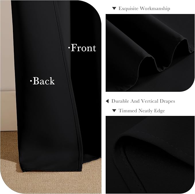 PONY DANCE Black Short Blackout Curtains for Kitchen 45 Inch Length, Thermal Insulated Grommet Curtains for Bedroom, Black Out Drapes for Bathroom Small Window (2 Panels Set, 34 inches Wide)
