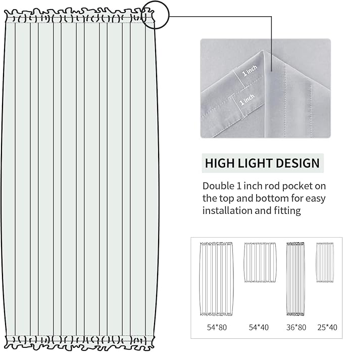 DWCN French Door Curtains – Rod Pocket Thermal Blackout Curtain for Window/Patio Doors/Doorways/Classroom/Kitchen for Privacy, 36W by 80L Inches, 1 Panel with Tieback, Silver Grey