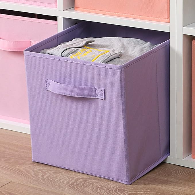 Stero Fabric Storage Bins 6 Pack Fun Colored Durable Storage Cubes with Handles Foldable Cube Baskets for Home, Kids Room, Closet and Toys Organization Purple, Pink, peachpuff