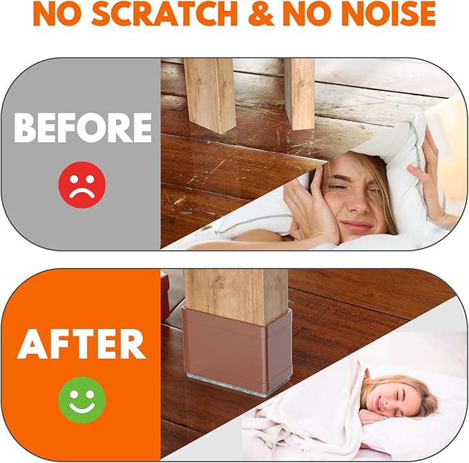 Rectangle Chair Leg Protectors for Hardwood Floors,16 PCS Silicone Covers to Protect Wood Tile Floors Felt Pads Furniture Leg Caps Reduce Noise. Easy to Move.(Brown,2 x 3 Inch,Rectangle)
